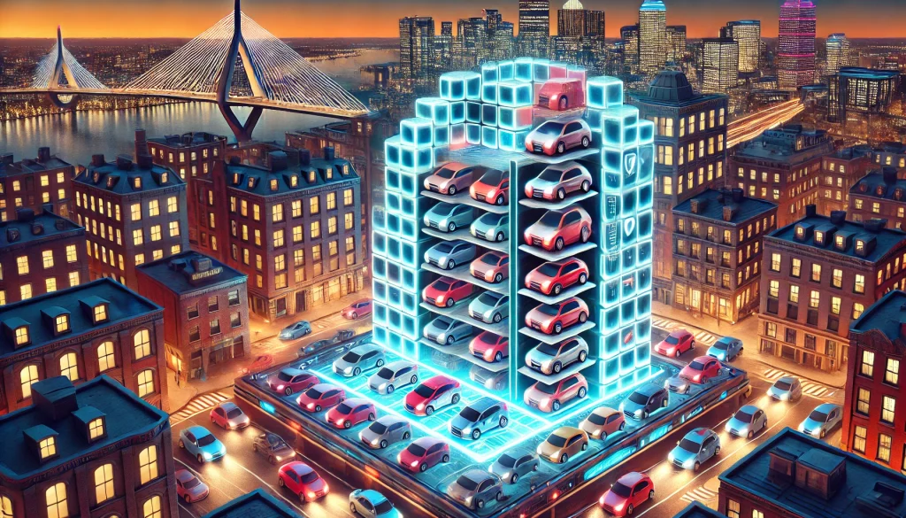 An illustrated concept of 'Car Tetris' in Boston, MA